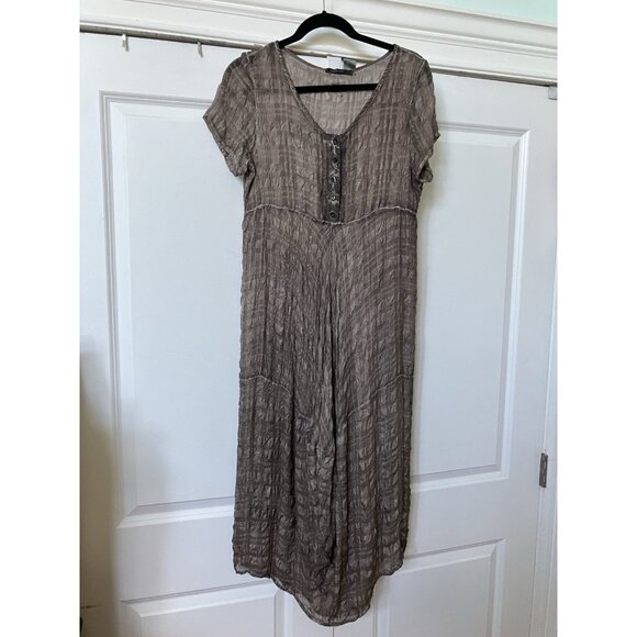 Grizas Silk Textured Bubble Midi Dress Womens S Gray Lagenlook Boho Artsy - Picture 2 of 13